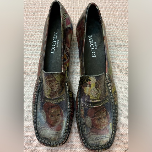 Sesto Meucci Shoes - Sesto Meucci Vintage Collage Print Leather Loafers Made In Italy 9.5